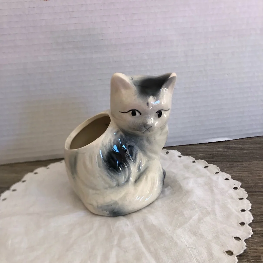 Vtg Ceramic Cat Planter - Picture 1 of 13